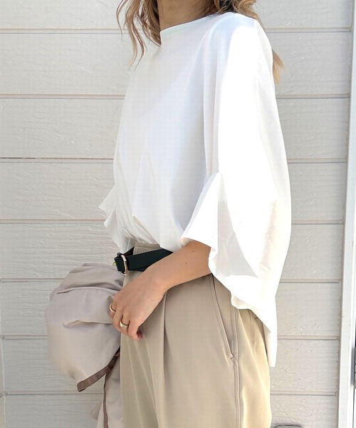 Q（キュー）の「シルケットプルオーパー（Tシャツ/カットソー・レディース・ホワイト/アッシュブラウン/イエロー・MEDIUM）」の9枚目の写真