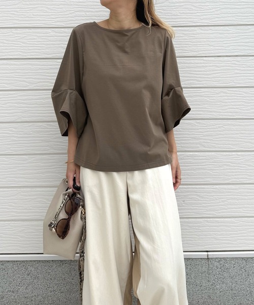 Q（キュー）の「シルケットプルオーパー（Tシャツ/カットソー・レディース・ホワイト/アッシュブラウン/イエロー・MEDIUM）」の7枚目の写真