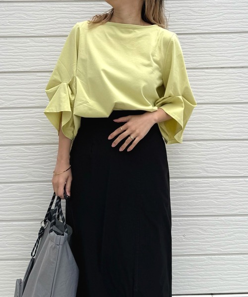 Q（キュー）の「シルケットプルオーパー（Tシャツ/カットソー・レディース・ホワイト/アッシュブラウン/イエロー・MEDIUM）」の4枚目の写真