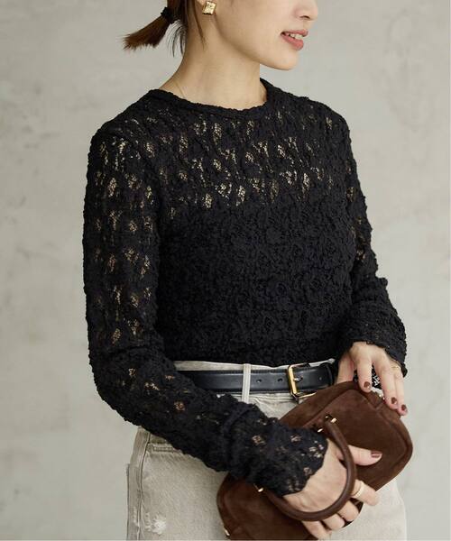 IENA（イエナ）の「《追加3》Flowerストレッチレースプルオーバー（Tシャツ/カットソー・レディース・ブラック/アイボリー・FREE）」の8枚目の写真