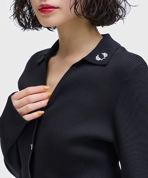 FRED PERRY（フレッドペリー）の「Ribbed Knitted Shirt／リブニットシャツ（ニット/セーター・レディース・ブラック・10）」の8枚目の写真