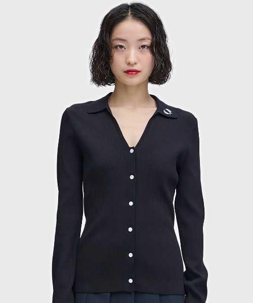 FRED PERRY（フレッドペリー）の「Ribbed Knitted Shirt／リブニットシャツ（ニット/セーター・レディース・ブラック・10）」の9枚目の写真