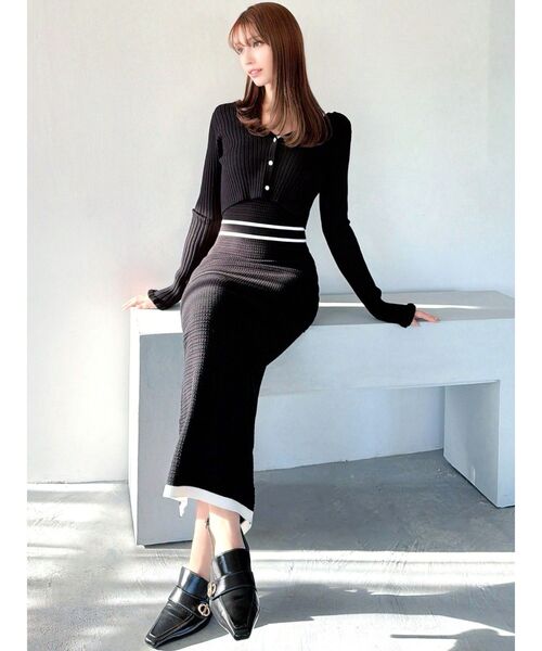 RESEXXY（リゼクシー）の「オープンワークコンビニットワンピース（ワンピース・レディース・アイボリー/ブラック/ブルー/レッド・FREE）」の17枚目の写真