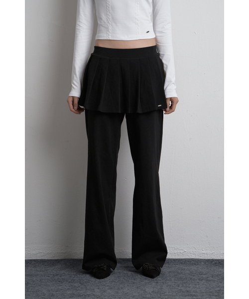BANDING PLEATED SKIRT PANTS BLACK