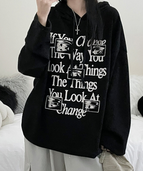 VIVID LADY(ビビッドレディー)の「ワッフル プルオーバーパーカー フード付き トップス(Tシャツ/カットソー・レディース・カーキ/ブラック/グレー/ベージュ・FREE)」の7枚目の写真