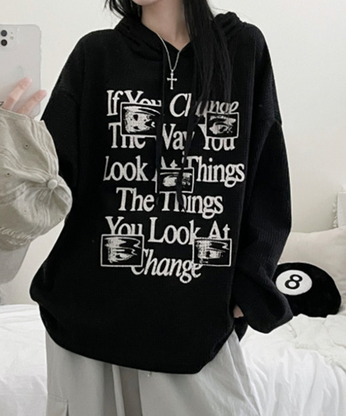 VIVID LADY(ビビッドレディー)の「ワッフル プルオーバーパーカー フード付き トップス(Tシャツ/カットソー・レディース・カーキ/ブラック/グレー/ベージュ・FREE)」の9枚目の写真
