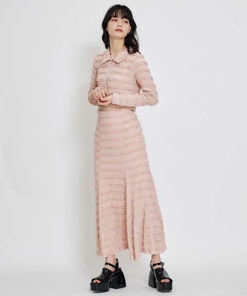 REDYAZEL(レディアゼル)の「ミニフリルZIPブラウス×ミニフリルフレアロングスカートセットアップ(セットアップ・レディース・ブラック/オフホワイト/ピンク・FREE)」の8枚目の写真