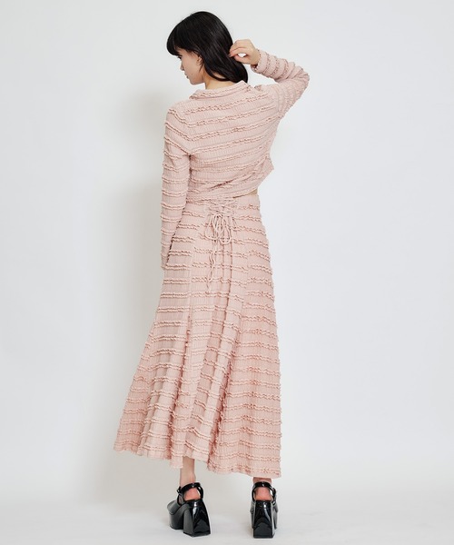 REDYAZEL(レディアゼル)の「ミニフリルZIPブラウス×ミニフリルフレアロングスカートセットアップ(セットアップ・レディース・ブラック/オフホワイト/ピンク・FREE)」の11枚目の写真