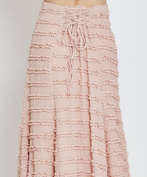 REDYAZEL(レディアゼル)の「ミニフリルZIPブラウス×ミニフリルフレアロングスカートセットアップ(セットアップ・レディース・ブラック/オフホワイト/ピンク・FREE)」の13枚目の写真