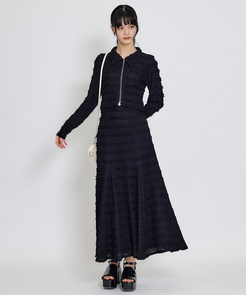 REDYAZEL(レディアゼル)の「ミニフリルZIPブラウス×ミニフリルフレアロングスカートセットアップ(セットアップ・レディース・ブラック/オフホワイト/ピンク・FREE)」の14枚目の写真