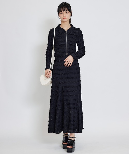 REDYAZEL(レディアゼル)の「ミニフリルZIPブラウス×ミニフリルフレアロングスカートセットアップ(セットアップ・レディース・ブラック/オフホワイト/ピンク・FREE)」の15枚目の写真