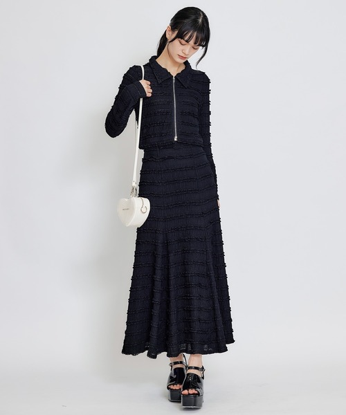 REDYAZEL(レディアゼル)の「ミニフリルZIPブラウス×ミニフリルフレアロングスカートセットアップ(セットアップ・レディース・ブラック/オフホワイト/ピンク・FREE)」の16枚目の写真