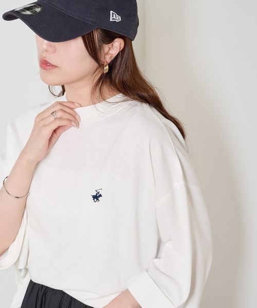BEVERLY HILLS POLO CLUB(ビバリーヒルズポロクラブ)の「【BEVERLY HILLS POLO CLUB】ロールアップワイドTシャツ ワンポイントロゴ 裏毛 6282-7602 MNY(Tシャツ/カットソー・レディース・ミント/オフホワイト/ブラック・L/M)」の1枚目の写真