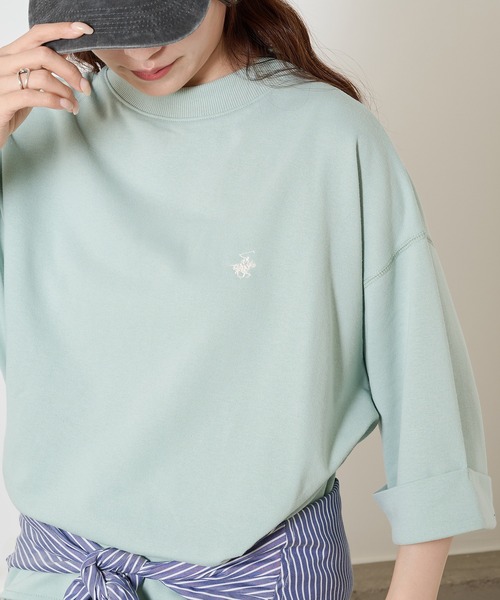 BEVERLY HILLS POLO CLUB(ビバリーヒルズポロクラブ)の「【BEVERLY HILLS POLO CLUB】ロールアップワイドTシャツ ワンポイントロゴ 裏毛 6282-7602 MNY(Tシャツ/カットソー・レディース・ミント/オフホワイト/ブラック・L/M)」の3枚目の写真