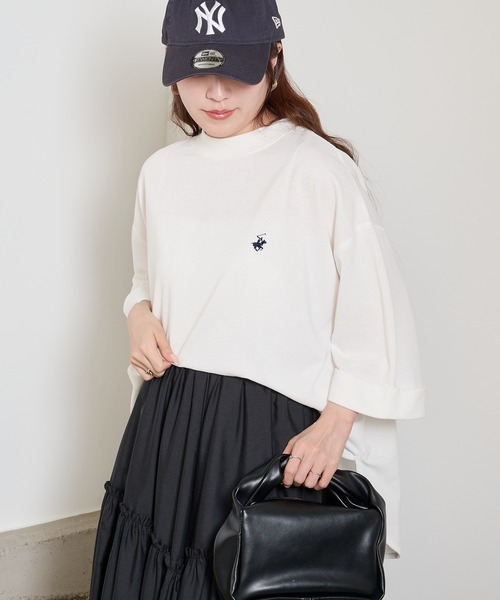 BEVERLY HILLS POLO CLUB(ビバリーヒルズポロクラブ)の「【BEVERLY HILLS POLO CLUB】ロールアップワイドTシャツ ワンポイントロゴ 裏毛 6282-7602 MNY(Tシャツ/カットソー・レディース・ミント/オフホワイト/ブラック・L/M)」の4枚目の写真