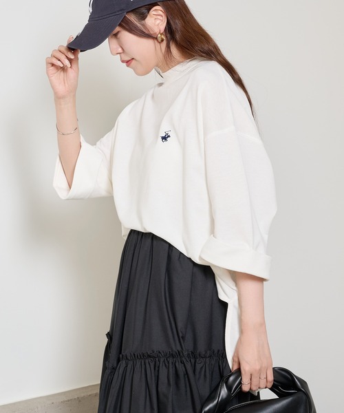 BEVERLY HILLS POLO CLUB(ビバリーヒルズポロクラブ)の「【BEVERLY HILLS POLO CLUB】ロールアップワイドTシャツ ワンポイントロゴ 裏毛 6282-7602 MNY(Tシャツ/カットソー・レディース・ミント/オフホワイト/ブラック・L/M)」の5枚目の写真