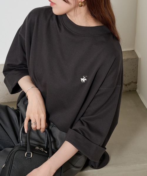 BEVERLY HILLS POLO CLUB(ビバリーヒルズポロクラブ)の「【BEVERLY HILLS POLO CLUB】ロールアップワイドTシャツ ワンポイントロゴ 裏毛 6282-7602 MNY(Tシャツ/カットソー・レディース・ミント/オフホワイト/ブラック・L/M)」の12枚目の写真