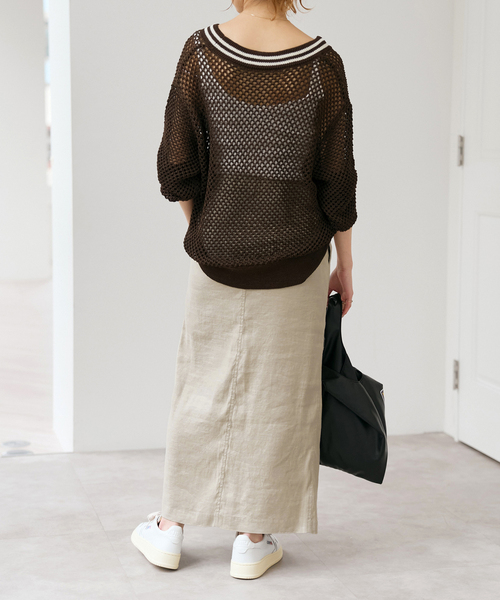 Spick & Span(スピックアンドスパン)の「リネンストレッチIラインスカート(スカート・レディース・ブラウン/ベージュ・38/36)」の3枚目の写真