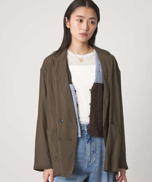 CITEN(シテン)の「<CITEN>シアーシャツジャケット(テーラードジャケット・レディース・ダークブラウン/ブラック・M/S)」の1枚目の写真