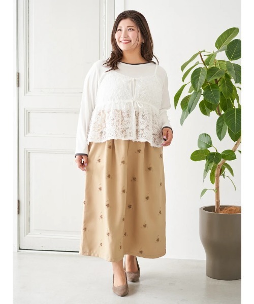 Re-J&SUPURE(リジェイアンドスプル)の「【大きいサイズ】【Sasaki Mikiコラボ】フラワー刺繍ナロースカート(スカート・レディース・ベージュ/ブラック・XXXX-LARGE/XXX-LARGE/XX-LARGE)」の8枚目の写真