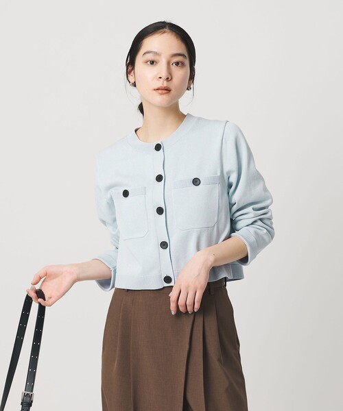 BEAUTY&YOUTH UNITED ARROWS(ビューティーアンドユースユナイテッドアローズ)の「ポケット コンパクト カーディガン ウォッシャブル(カーディガン/ボレロ・レディース・ライトブルー/ベージュ/ダークグレー・FREE)」の4枚目の写真