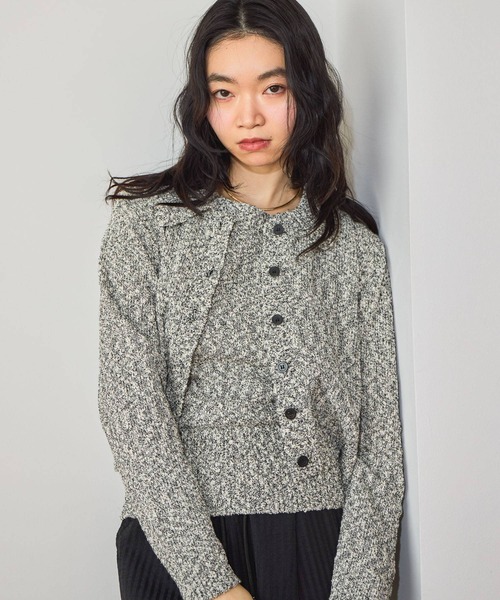 mysty woman（ミスティウーマン）の「襟付きスラブカーデタンクSET　659868（カーディガン/ボレロ・レディース・アイボリー/ブラック/イエロー・FREE）」の9枚目の写真