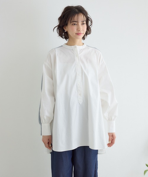 KATHARINE ROSS(キャサリンロス)の「【KATHARINE ROSS】ドッキングノーカラーシャツ(シャツ/ブラウス・レディース・グレー/オフホワイト・FREE)」の9枚目の写真
