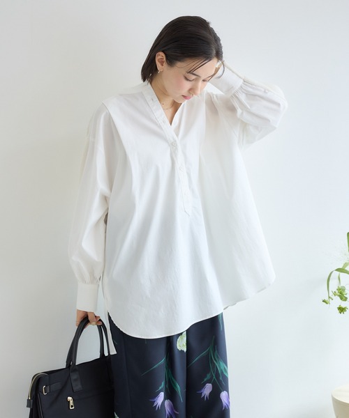 KATHARINE ROSS(キャサリンロス)の「【KATHARINE ROSS】ドッキングノーカラーシャツ(シャツ/ブラウス・レディース・グレー/オフホワイト・FREE)」の7枚目の写真