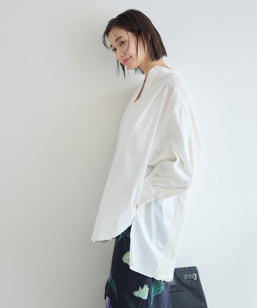 KATHARINE ROSS(キャサリンロス)の「【KATHARINE ROSS】ドッキングノーカラーシャツ(シャツ/ブラウス・レディース・グレー/オフホワイト・FREE)」の8枚目の写真