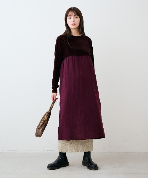 mensha!(メンシャ)の「mensha! ベロアとガーゼのドレスアップワンピース(ワンピース・レディース・ボルドー/ブラック・3L/MP/L/M/LL)」の4枚目の写真