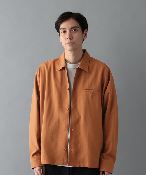 【ブラウン】B2790 シャツコールシャツジャケット シャツコート 抗菌防臭 ストレッチ エステルコール アウター コート