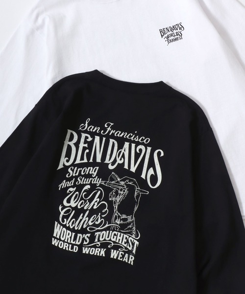 BEN DAVIS（ベンデイビス）の「BEN DAVIS/ベンデイビス PAINTER'S SIGN LS TEE/ストリート バックプリント ロゴ ワンポイント ロングスリーブTシャツ/ロンT/レディース メンズ（Tシャツ/カットソー・メンズ・ブラック/ホワイト・M/L/XL）」の2枚目の写真