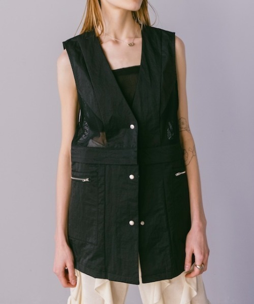 sahara(サハラ)の「Mesh Panel Nylon Vest|メッシュ切り替えナイロンベスト(ベスト・レディース・ブラック/アイボリー/カーキ・FREE)」の3枚目の写真