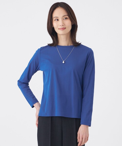 TRANS WORK(トランスワーク)の「【接触冷感・ウォッシャブル】コットンフライスカットソー(Tシャツ/カットソー・レディース・ブルー系その他4/イエロー・40/38)」の1枚目の写真