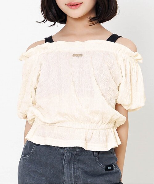 algy(アルジー)の「シャーリングブラウス(シャツ/ブラウス・キッズ・サックスブルー/オフホワイト/ミント・160/150/140/130)」の1枚目の写真