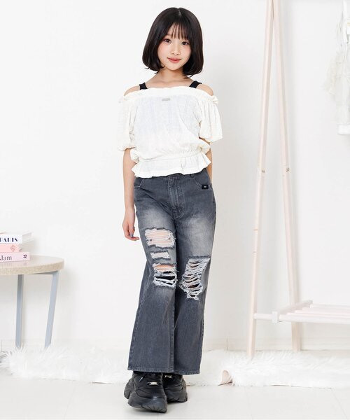 algy(アルジー)の「シャーリングブラウス(シャツ/ブラウス・キッズ・サックスブルー/オフホワイト/ミント・160/150/140/130)」の4枚目の写真