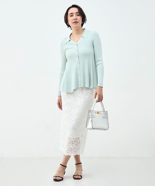 NOLLEY’S Sophi（ノーリーズソフィ）の「《手洗い可能》リブフレアスキッパーポロ襟カーディガン（カーディガン/ボレロ・レディース・サックスブルー/ホワイト/ダークネイビー・38）」の4枚目の写真