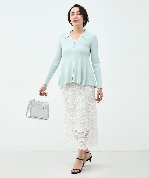 NOLLEY’S Sophi（ノーリーズソフィ）の「《手洗い可能》リブフレアスキッパーポロ襟カーディガン（カーディガン/ボレロ・レディース・サックスブルー/ホワイト/ダークネイビー・38）」の5枚目の写真