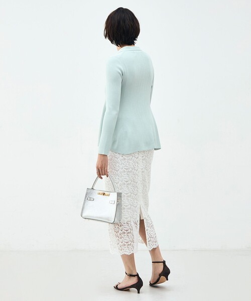 NOLLEY’S Sophi（ノーリーズソフィ）の「《手洗い可能》リブフレアスキッパーポロ襟カーディガン（カーディガン/ボレロ・レディース・サックスブルー/ホワイト/ダークネイビー・38）」の6枚目の写真