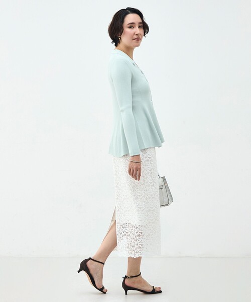 NOLLEY’S Sophi（ノーリーズソフィ）の「《手洗い可能》リブフレアスキッパーポロ襟カーディガン（カーディガン/ボレロ・レディース・サックスブルー/ホワイト/ダークネイビー・38）」の7枚目の写真