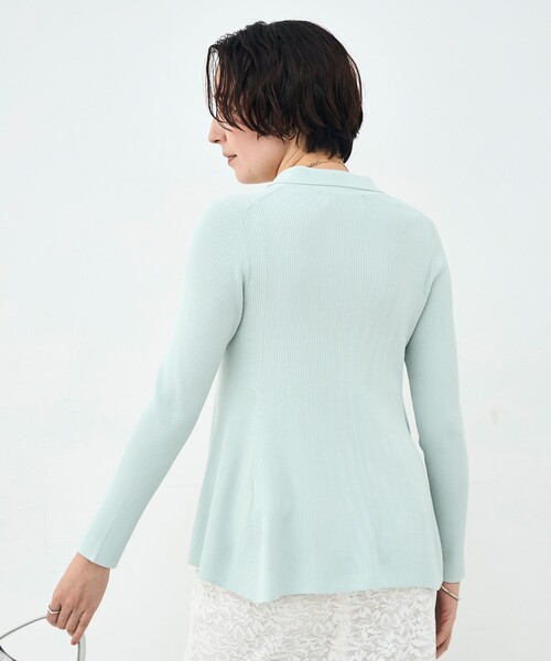 NOLLEY’S Sophi（ノーリーズソフィ）の「《手洗い可能》リブフレアスキッパーポロ襟カーディガン（カーディガン/ボレロ・レディース・サックスブルー/ホワイト/ダークネイビー・38）」の11枚目の写真