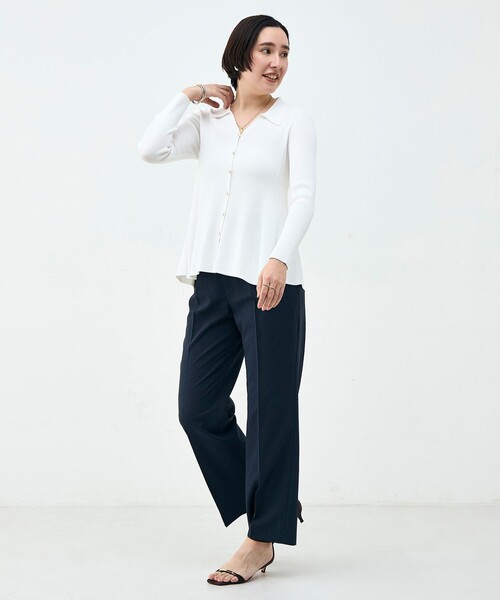 NOLLEY’S Sophi（ノーリーズソフィ）の「《手洗い可能》リブフレアスキッパーポロ襟カーディガン（カーディガン/ボレロ・レディース・サックスブルー/ホワイト/ダークネイビー・38）」の13枚目の写真