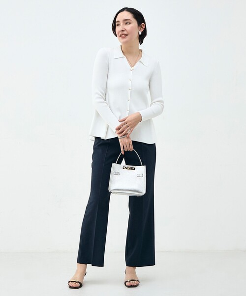 NOLLEY’S Sophi（ノーリーズソフィ）の「《手洗い可能》リブフレアスキッパーポロ襟カーディガン（カーディガン/ボレロ・レディース・サックスブルー/ホワイト/ダークネイビー・38）」の18枚目の写真