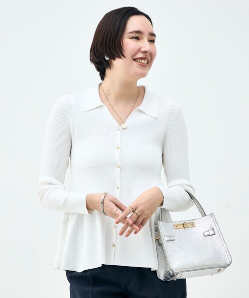 NOLLEY’S Sophi（ノーリーズソフィ）の「《手洗い可能》リブフレアスキッパーポロ襟カーディガン（カーディガン/ボレロ・レディース・サックスブルー/ホワイト/ダークネイビー・38）」の19枚目の写真