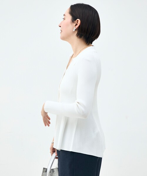 NOLLEY’S Sophi（ノーリーズソフィ）の「《手洗い可能》リブフレアスキッパーポロ襟カーディガン（カーディガン/ボレロ・レディース・サックスブルー/ホワイト/ダークネイビー・38）」の21枚目の写真