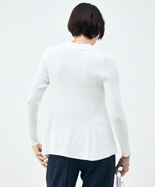 NOLLEY’S Sophi（ノーリーズソフィ）の「《手洗い可能》リブフレアスキッパーポロ襟カーディガン（カーディガン/ボレロ・レディース・サックスブルー/ホワイト/ダークネイビー・38）」の22枚目の写真