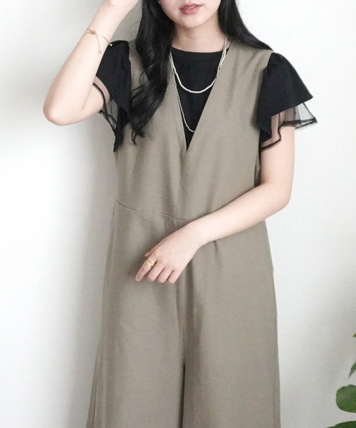 SELECT LEVERY（セレクトリベリー）の「Vネック綿麻サロペット ゆったり オールインワン（つなぎ/オールインワン・レディース・ブラック/ネイビー/オートミール/カーキ・SMALL/X-LARGE/LARGE/MEDIUM）」の21枚目の写真