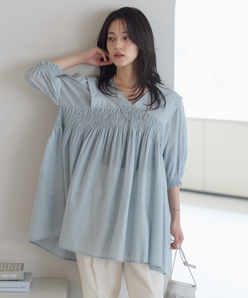セール】【India Fabric】2WAYコットンシャーリングブラウス / 軽やか