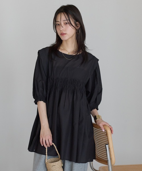 セール】【India Fabric】2WAYコットンシャーリングブラウス / 軽やか