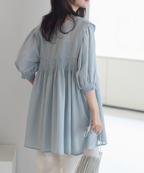 ap retro(アプレトロ)の「【India Fabric】2WAYコットンシャーリングブラウス / 軽やかに着映えるインドコットンブラウス(シャツ/ブラウス・レディース・ホワイト/ライトブルー/ネイビー/イエロー/ブラウン/ブラック・MEDIUM/LARGE)」の7枚目の写真